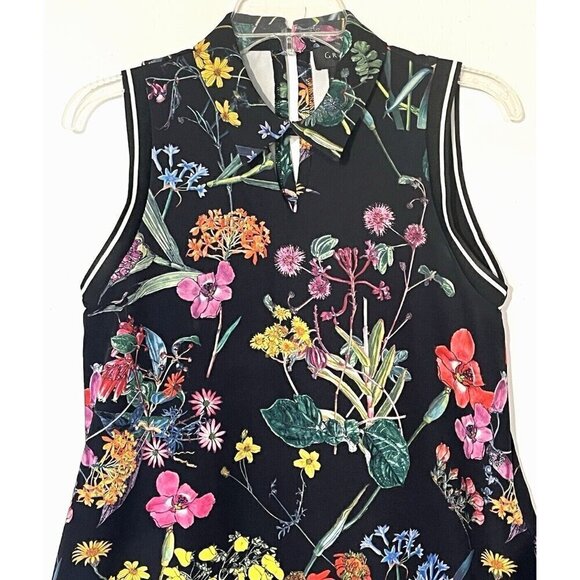 New Gracia Black Floral Print Stretch Sleeveless Polo Tennis Dress - Picture 5 of 8